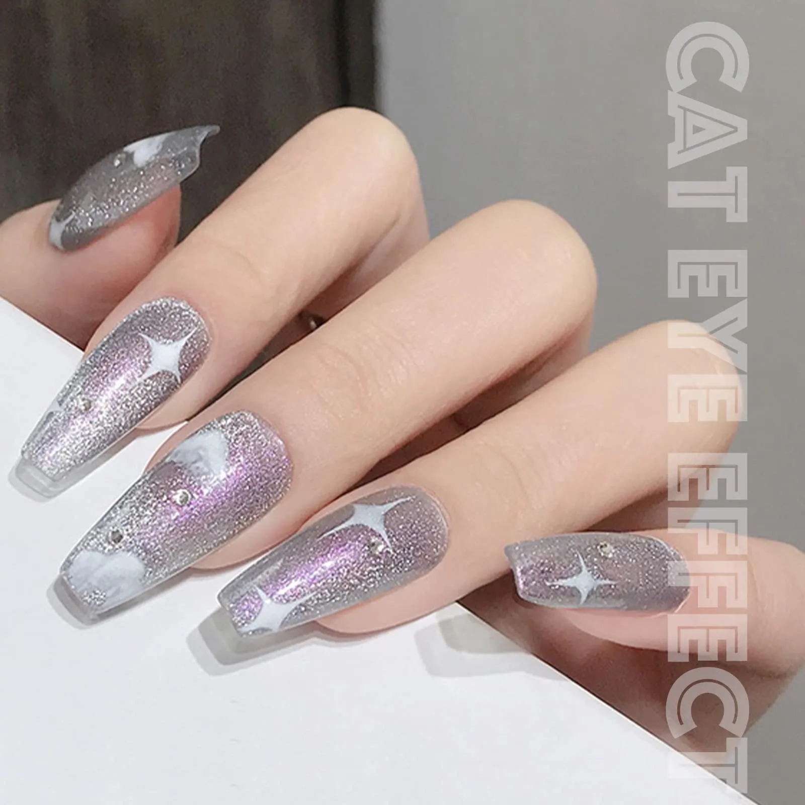 AHAMIOU Aurora Cat Eye Gel Polish Kits Crystal Broken Diamond Magnetic Nail Polish Set Holographic Cats Eyes Gel Nail Polish Shiny Glitter Gel,Aurora Purple