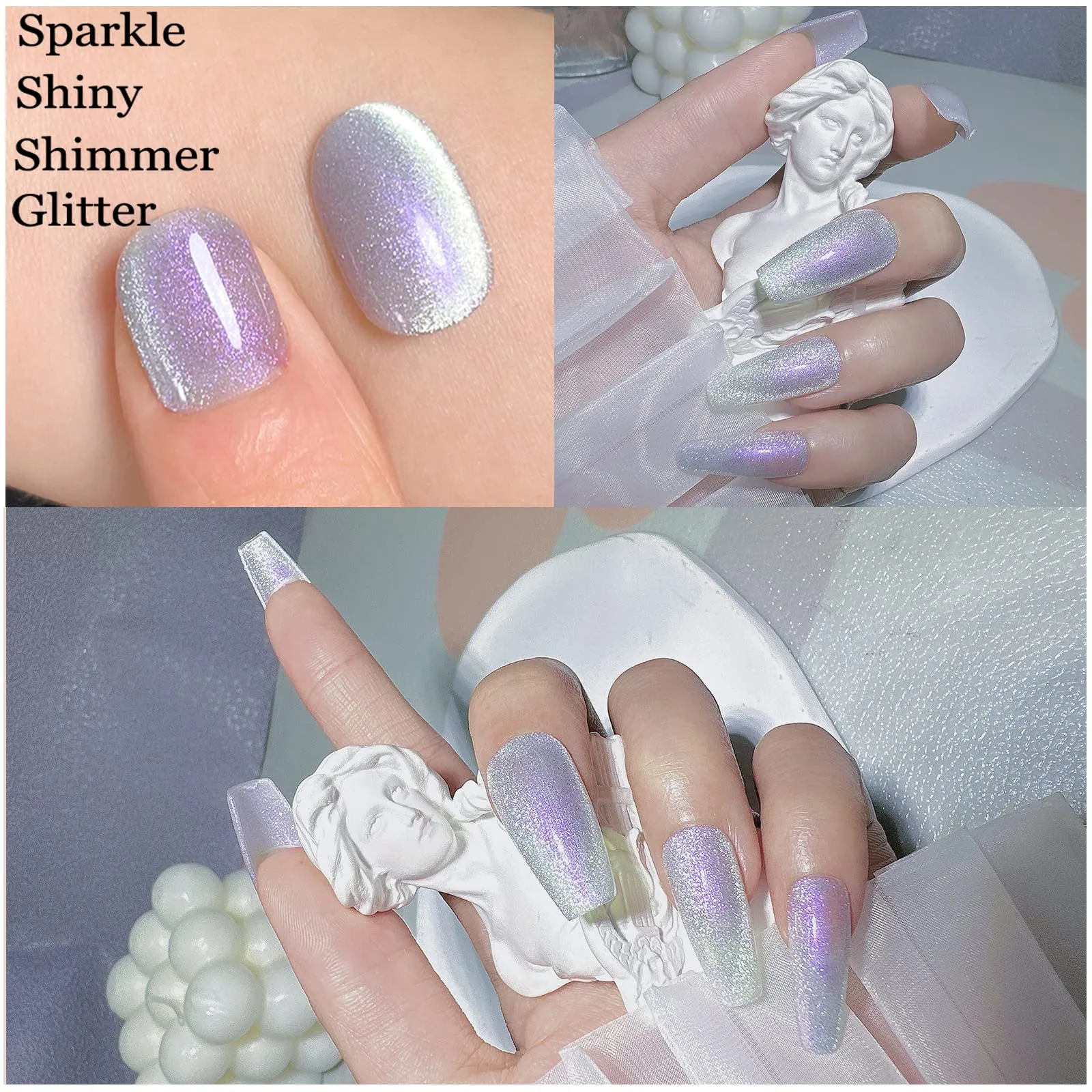 AHAMIOU Aurora Cat Eye Gel Polish Kits Crystal Broken Diamond Magnetic Nail Polish Set Holographic Cats Eyes Gel Nail Polish Shiny Glitter Gel,Aurora Purple