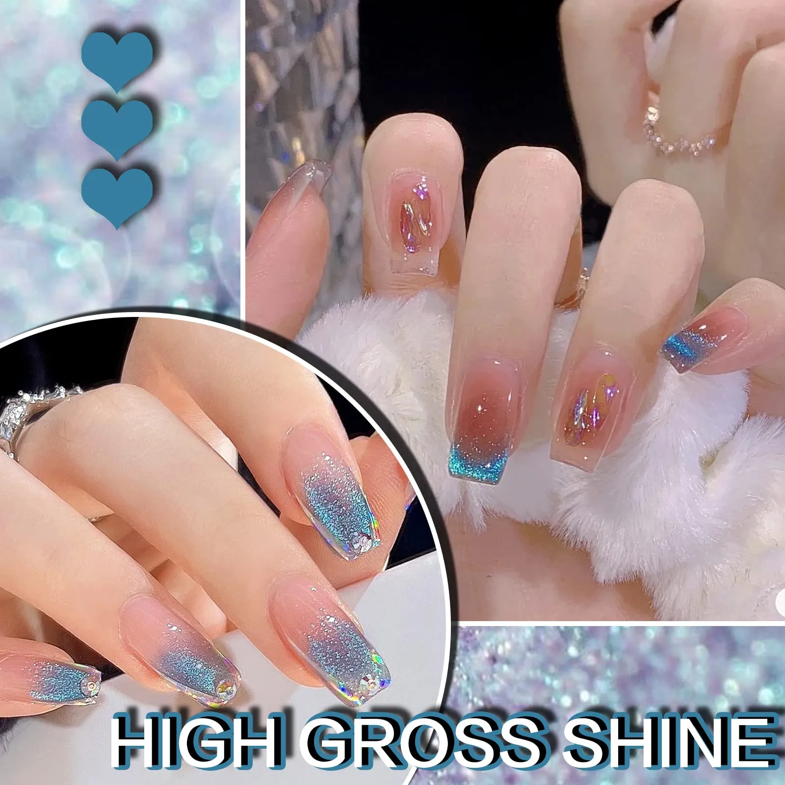 AHAMIOU Crystal Cat Eye Gel Polish Kits 9D Holographic Magnetic Cats Eyes Gel Nail Polish Shiny Glitter Laser Varnish UV Gel Varnish Nail Art Manicure Kit,Diamond Sky Blue