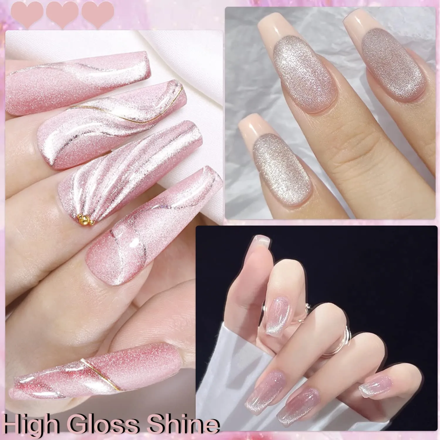 AHAMIOU Crystal Cat Eye Gel Polish Kits Magnetic Nail Polish Set Holographic Cats Eyes Gel Nail Polish Shiny Diamond Glitter Gel with Magnet Stick (2PCS-beige&pink)