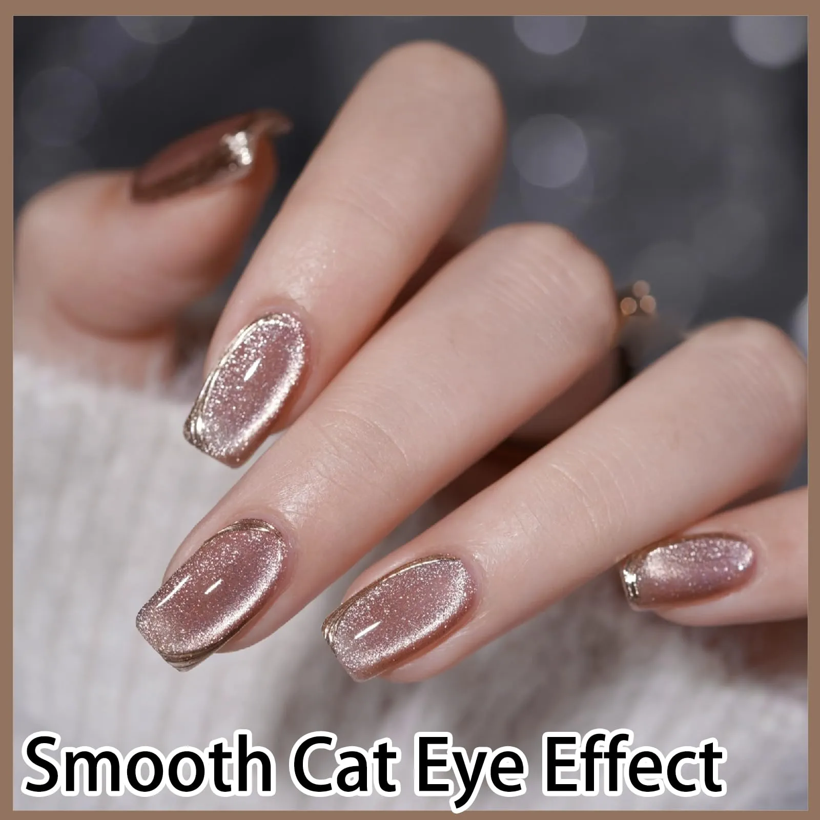 AHAMIOU Crystal Cat Eye Gel Polish Kits Magnetic Nail Polish Set Holographic Cats Eyes Gel Nail Polish Shiny Diamond Glitter Gel with Magnet Stick (2PCS-beige&pink)