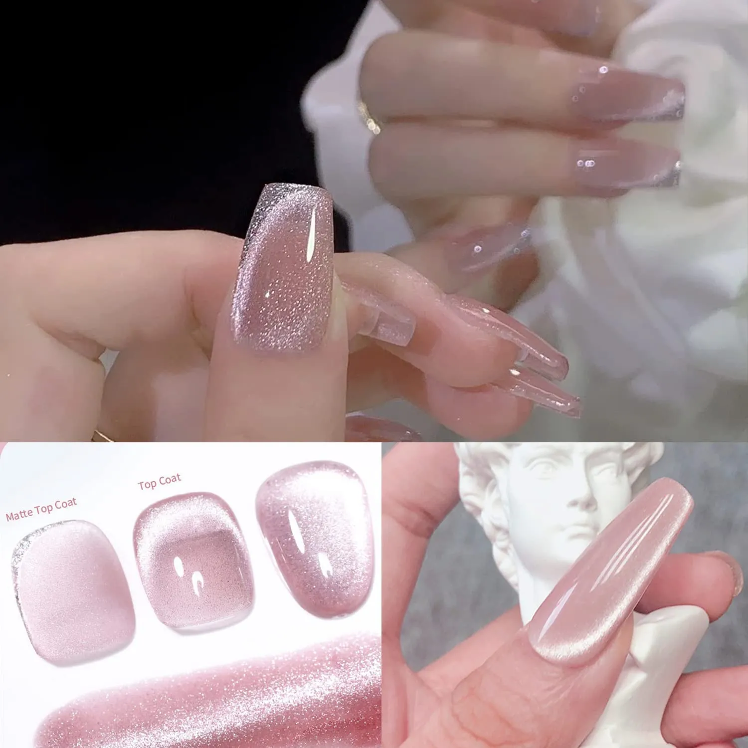 AHAMIOU Crystal Cat Eye Gel Polish Kits Magnetic Nail Polish Set Holographic Cats Eyes Gel Nail Polish Shiny Diamond Glitter Gel with Magnet Stick (2PCS-pink&dark pink)
