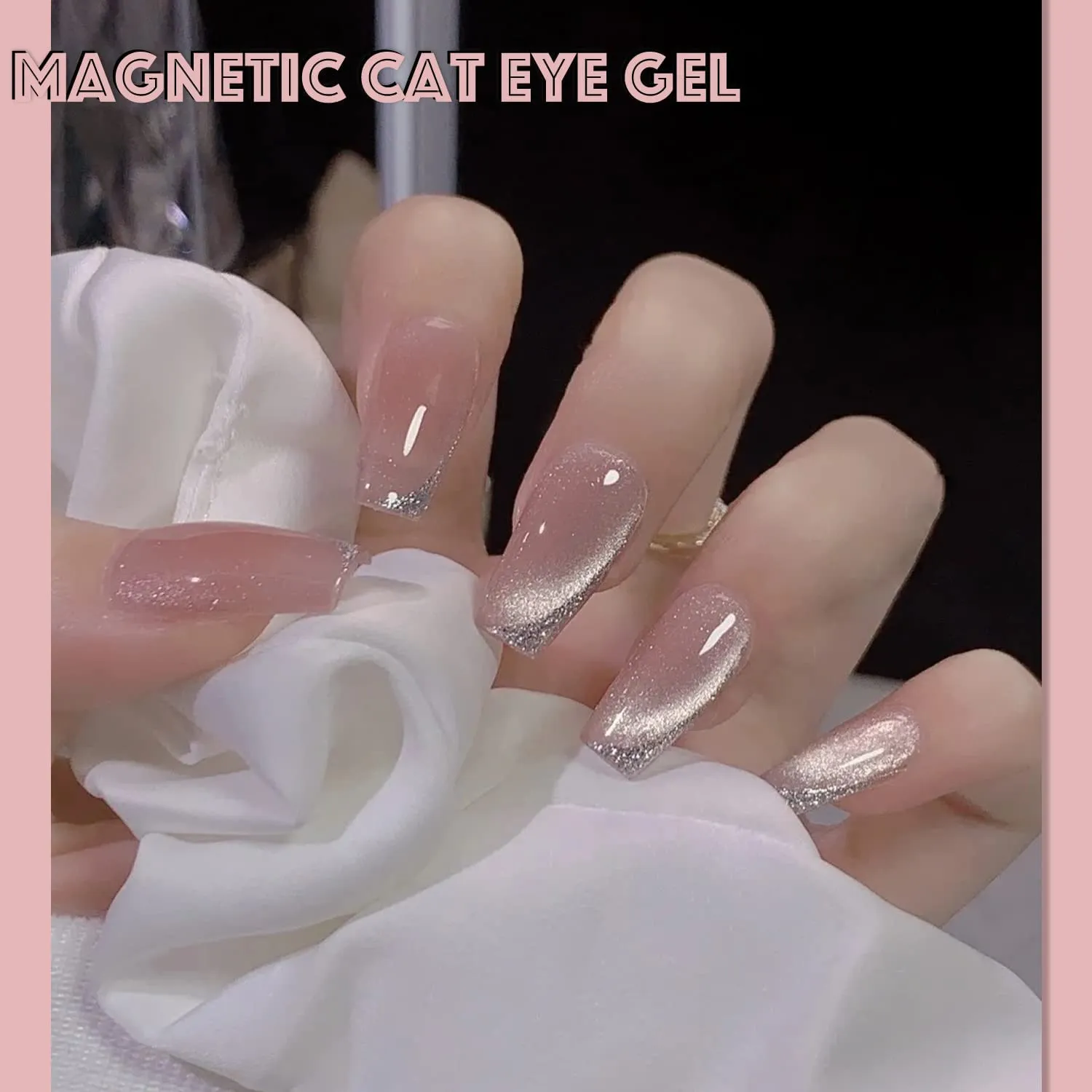 AHAMIOU Crystal Cat Eye Gel Polish Kits Magnetic Nail Polish Set Holographic Cats Eyes Gel Nail Polish Shiny Diamond Glitter Gel with Magnet Stick (2PCS-pink&dark pink)