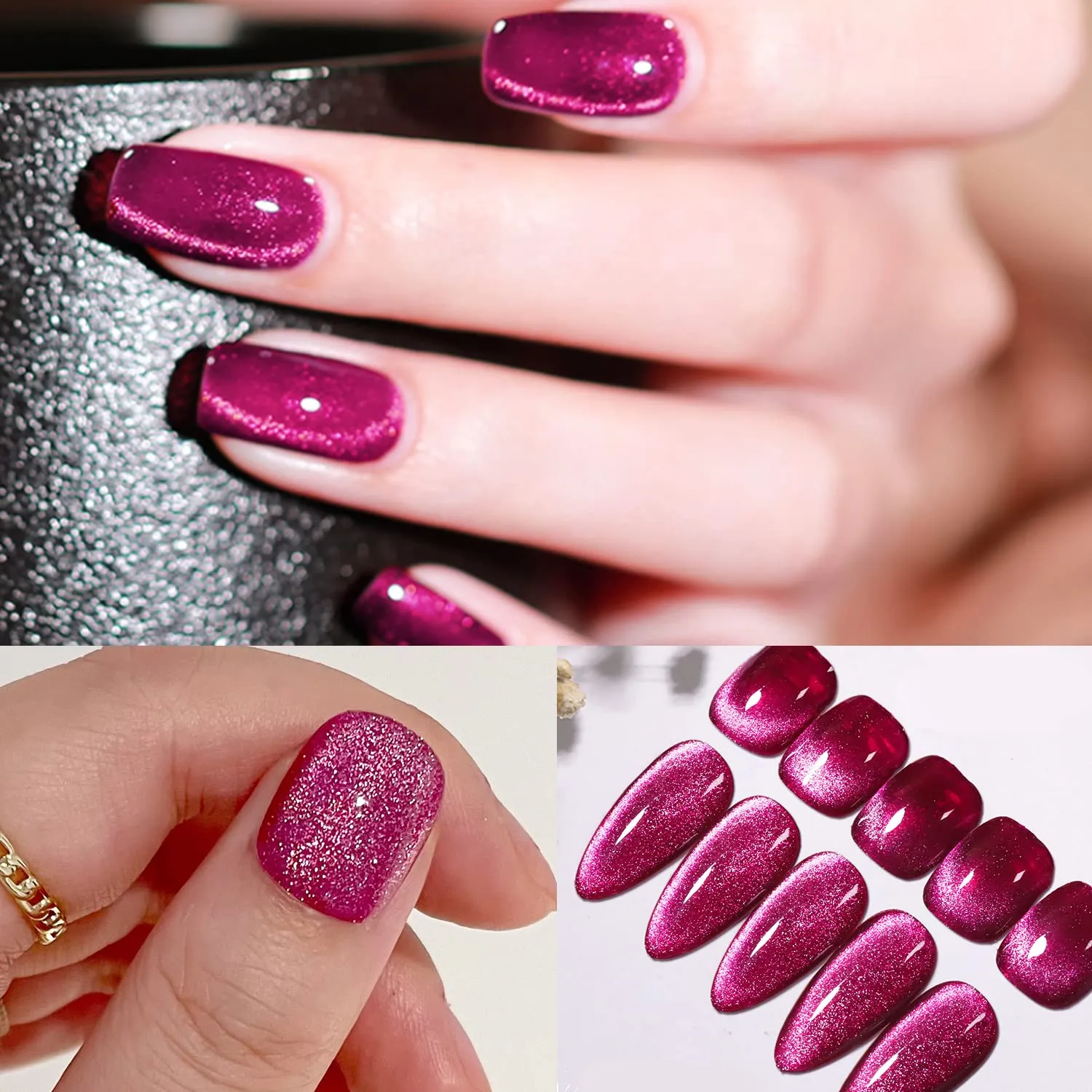 AHAMIOU Crystal Cat Eye Gel Polish Kits Magnetic Nail Polish Set Holographic Cats Eyes Gel Nail Polish Shiny Diamond Glitter Gel with Magnet Stick (2PCS-pink&dark pink)