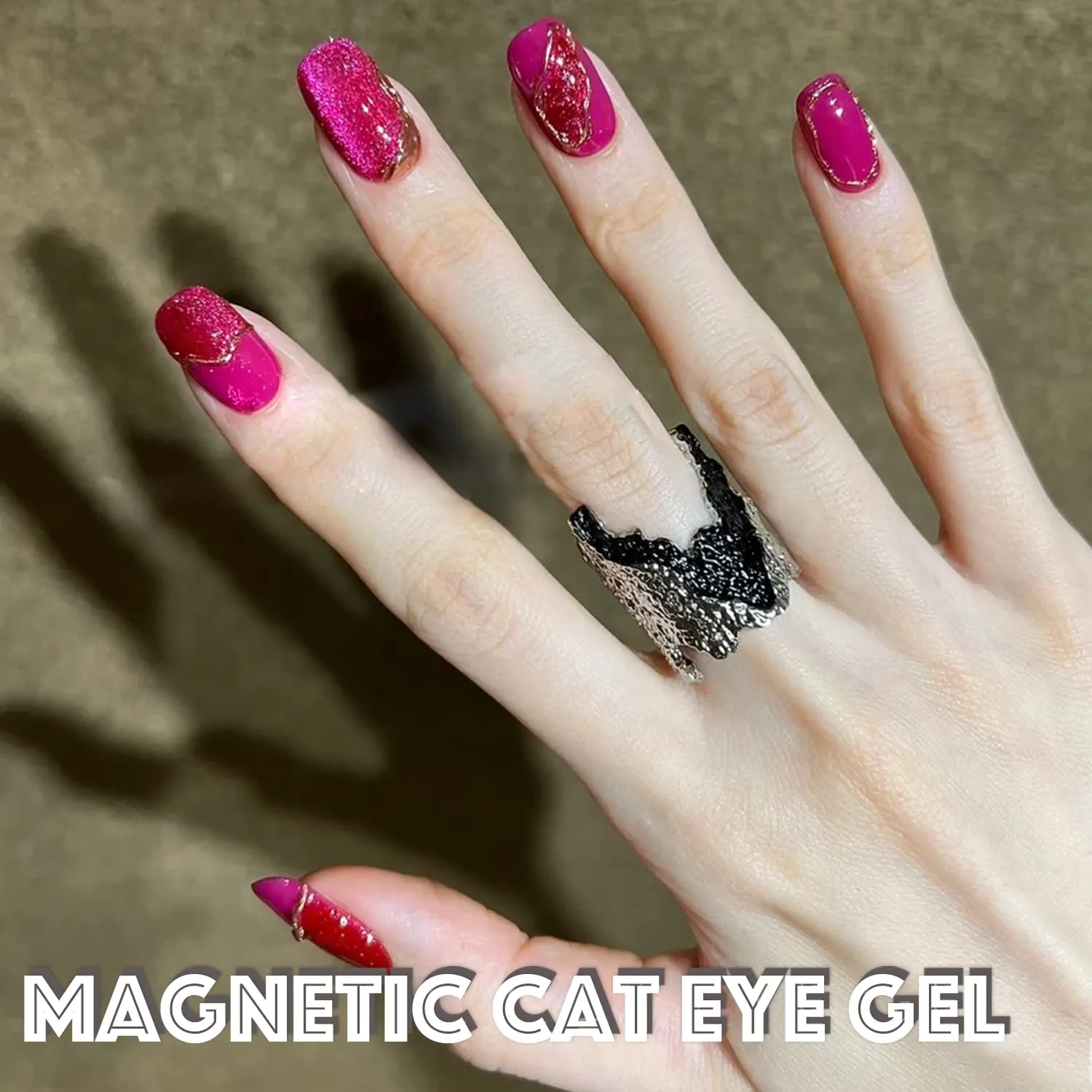 AHAMIOU Crystal Cat Eye Gel Polish Kits Magnetic Nail Polish Set Holographic Cats Eyes Gel Nail Polish Shiny Diamond Glitter Gel with Magnet Stick (2PCS-pink&dark pink)