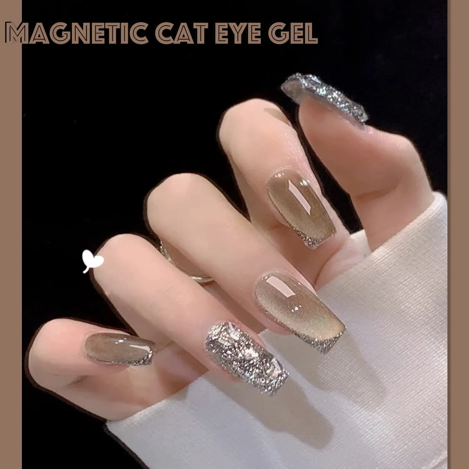 AHAMIOU Crystal Cat Eye Gel Polish Kits Magnetic Nail Polish Set Holographic Cats Eyes Gel Nail Polish Shiny Diamond Glitter Gel with Magnet Stick (Beige)