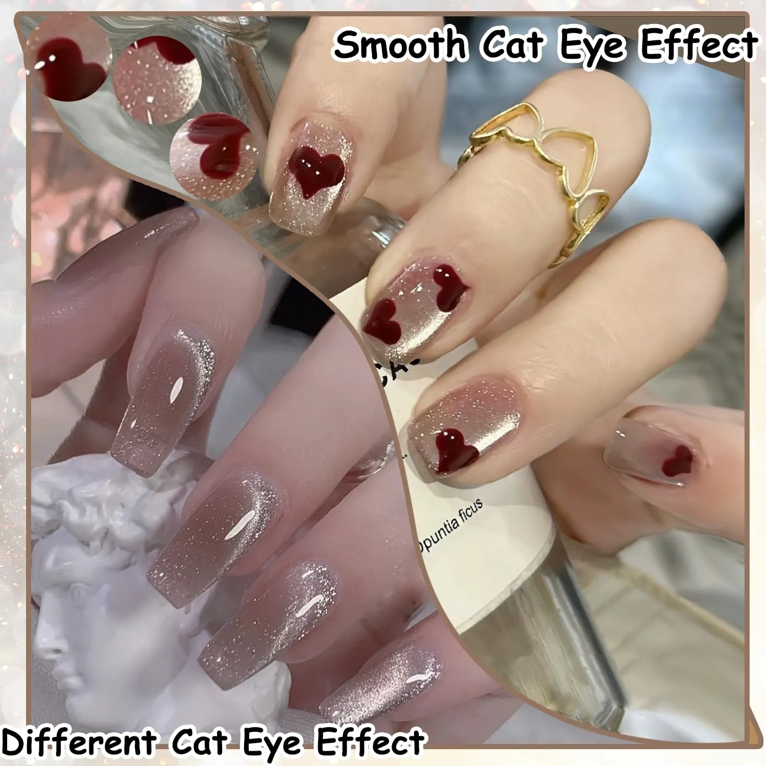 AHAMIOU Crystal Cat Eye Gel Polish Kits Magnetic Nail Polish Set Holographic Cats Eyes Gel Nail Polish Shiny Diamond Glitter Gel with Magnet Stick (Beige)
