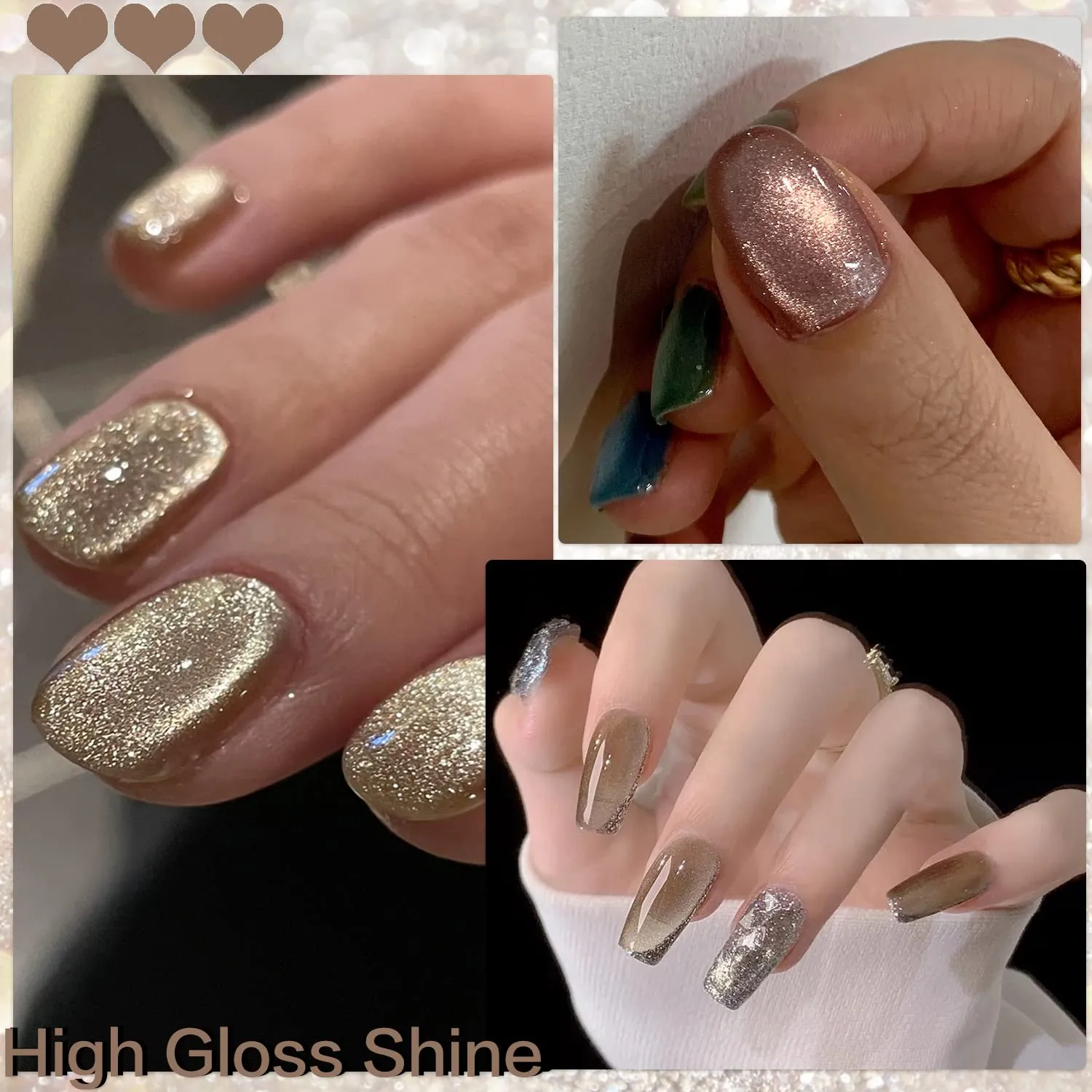 AHAMIOU Crystal Cat Eye Gel Polish Kits Magnetic Nail Polish Set Holographic Cats Eyes Gel Nail Polish Shiny Diamond Glitter Gel with Magnet Stick (Beige)