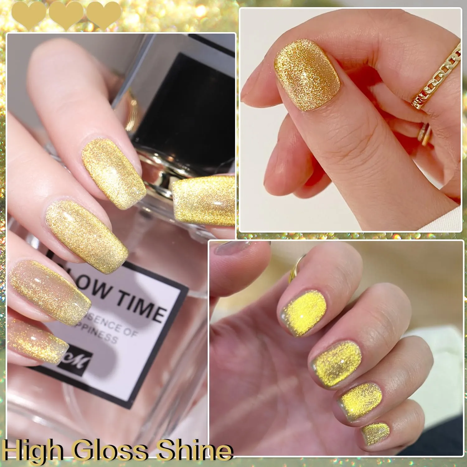 AHAMIOU Crystal Cat Eye Gel Polish Kits Magnetic Nail Polish Set Holographic Cats Eyes Gel Nail Polish Shiny Diamond Glitter Gel with Magnet Stick (Golden Yellow)