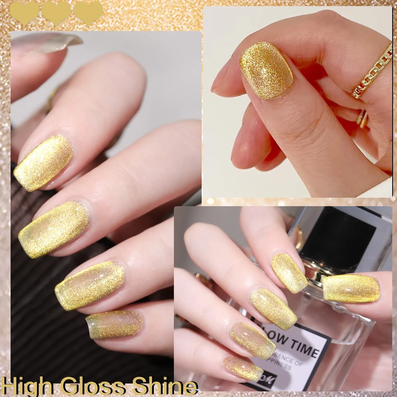 AHAMIOU Crystal Cat Eye Gel Polish Kits Magnetic Nail Polish Set Holographic Cats Eyes Gel Nail Polish Shiny Diamond Glitter Gel with Magnet Stick (Golden Yellow)