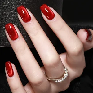 AHAMIOU Crystal Cat Eye Gel Polish Kits Magnetic Nail Polish Set Holographic Cats Eyes Gel Nail Polish Shiny Diamond Glitter Gel with Magnet Stick (Ruby Red)