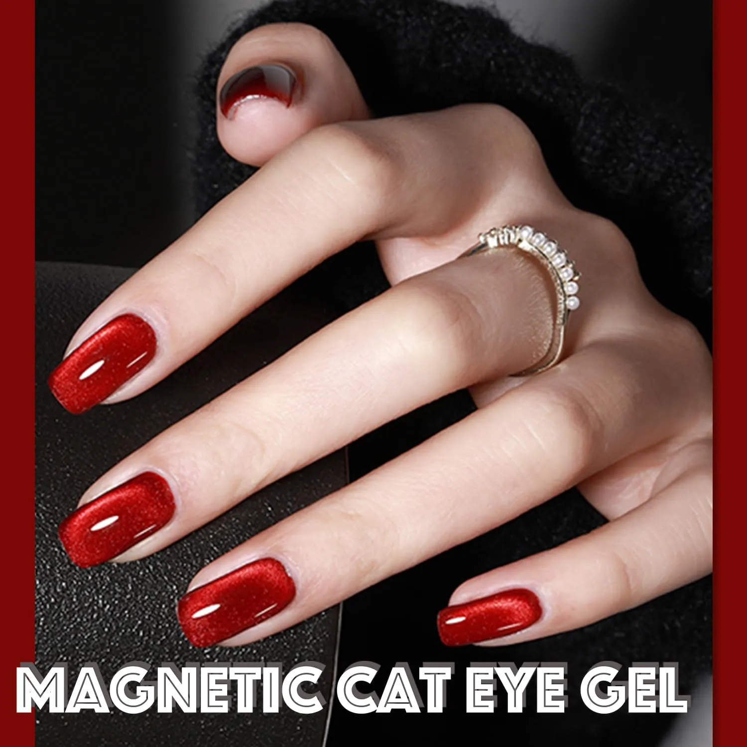 AHAMIOU Crystal Cat Eye Gel Polish Kits Magnetic Nail Polish Set Holographic Cats Eyes Gel Nail Polish Shiny Diamond Glitter Gel with Magnet Stick (Ruby Red)