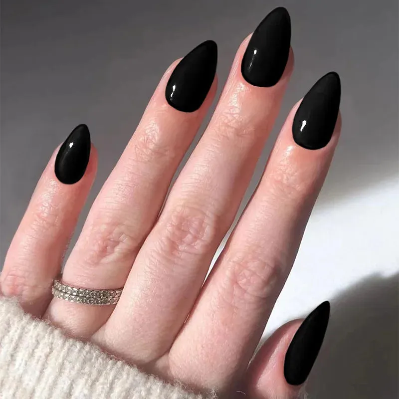 Aiertu 24Pcs Simple Green French False Nails Short Almond Fake Nails with Wave Line Design Wearable Round Head Press on Nail Tips