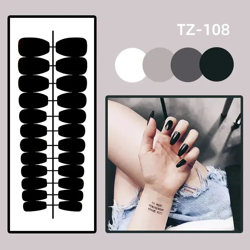 Aiertu 24Pcs Simple Green French False Nails Short Almond Fake Nails with Wave Line Design Wearable Round Head Press on Nail Tips