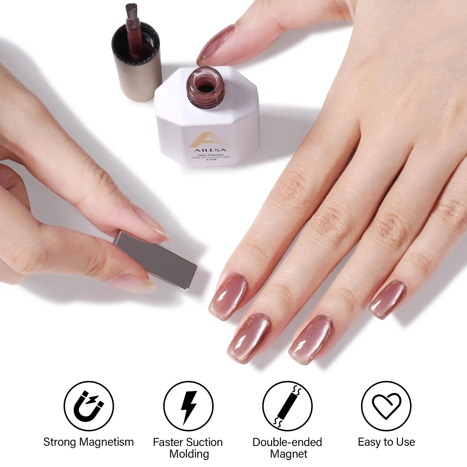 AILLSA Cat Eye Gel Nail Polish Pink Crystal Glitter Gel Polish with Magnet, Nude Burgundy Glass Shimmer Gel Nail Polish Jelly Color Reflective Translucent U V Gel Salon DIY at Home 0.5 OZ GF25