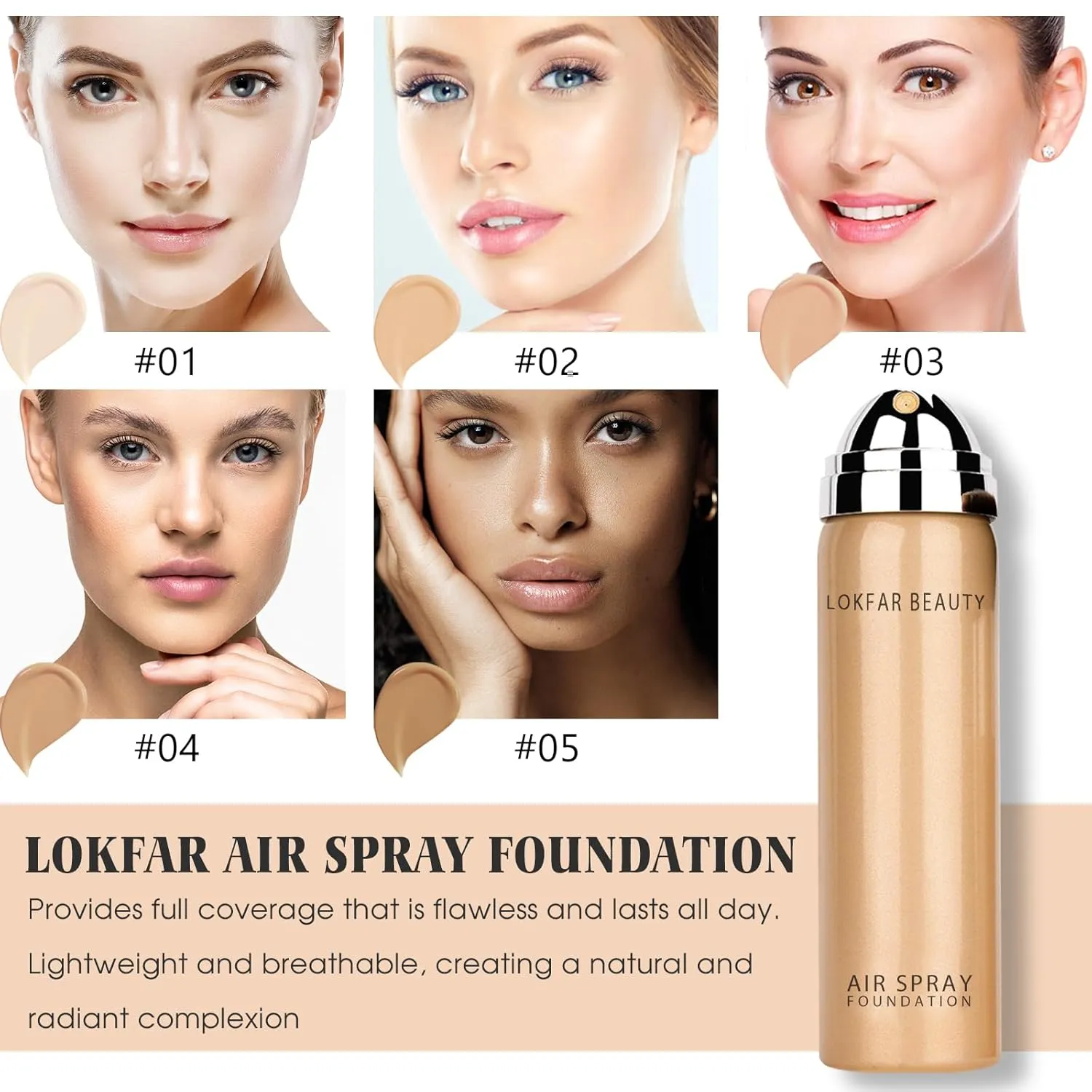 AirBrush Foundation Spray, Silky Mist Spray Makeup Kit with Brush, Full Coverage Foundation for Smooth Radiant Finish, Formula Breathable Lightweight Hydrating | #04 Buff Beige