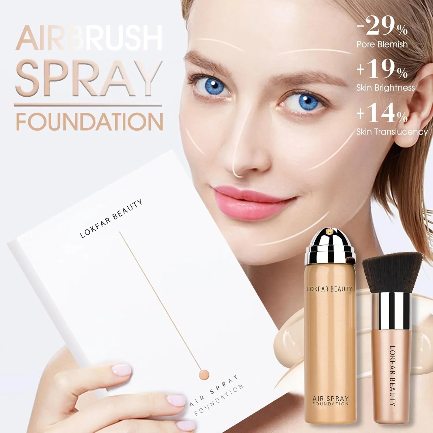 AirBrush Foundation Spray, Silky Mist Spray Makeup Kit with Brush, Full Coverage Foundation for Smooth Radiant Finish, Formula Breathable Lightweight Hydrating | #A01 Ivory
