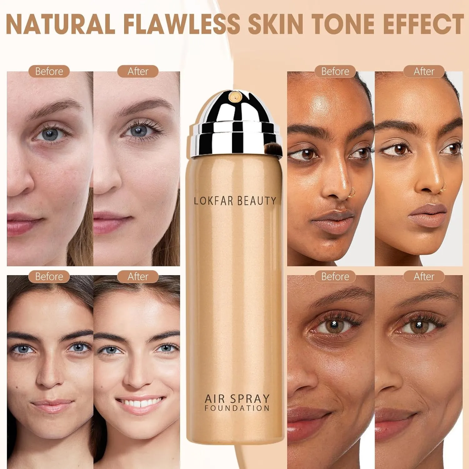 AirBrush Foundation Spray, Silky Mist Spray Makeup Kit with Brush, Full Coverage Foundation for Smooth Radiant Finish, Formula Breathable Lightweight Hydrating | #A01 Ivory