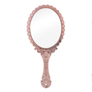 AKOAK 1 Pack Creative Retro Pattern Handle Makeup Mirror Portable Carry-on Lace Mirror Hand-held Mirror Makeup Tool (Rose Gold) Rose Gold