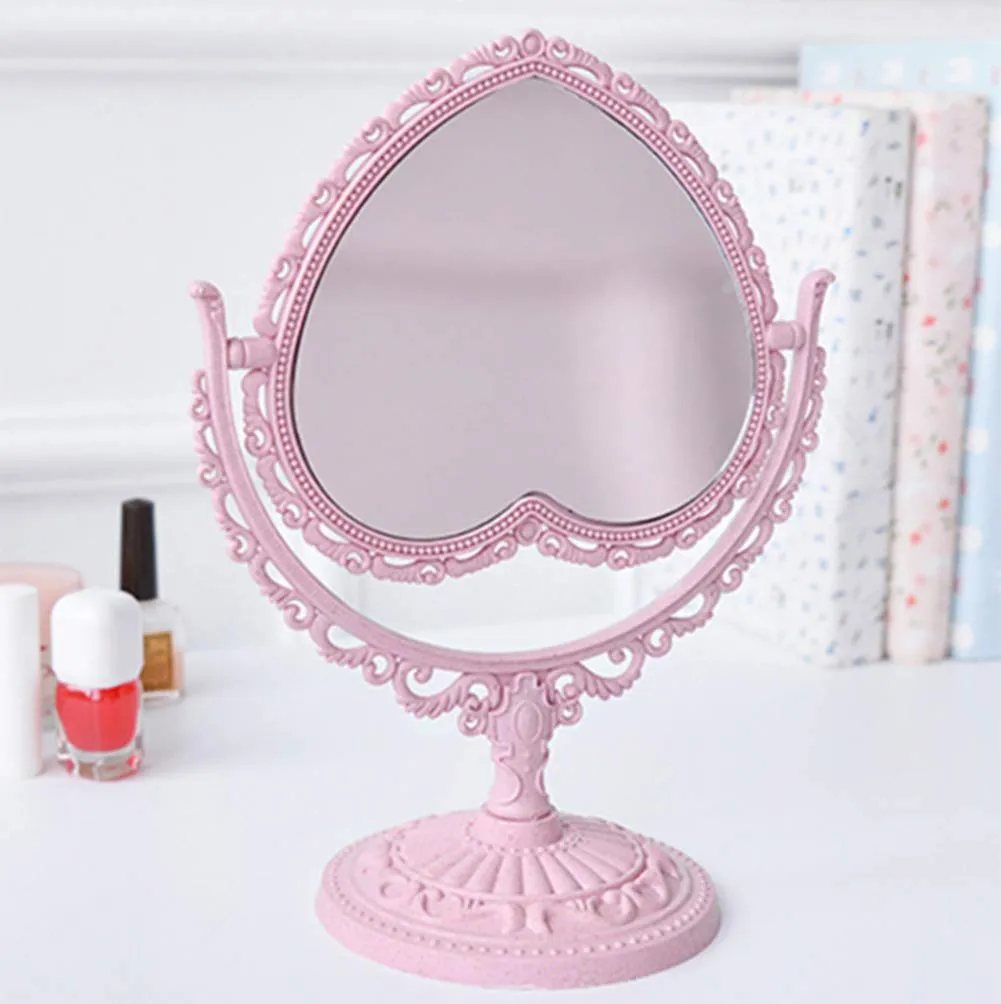 AKOAK 1 Pack Simple and Detachable Double-Face Heart-Shaped Makeup Mirror Can Rotate The Dressing Table（Four-Color） (Pink) Pink