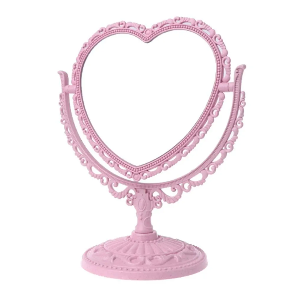 AKOAK 1 Pack Simple and Detachable Double-Face Heart-Shaped Makeup Mirror Can Rotate The Dressing Table（Four-Color） (Pink) Pink