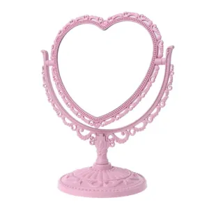 AKOAK 1 Pack Simple and Detachable Double-Face Heart-Shaped Makeup Mirror Can Rotate The Dressing Table（Four-Color） (Pink) Pink