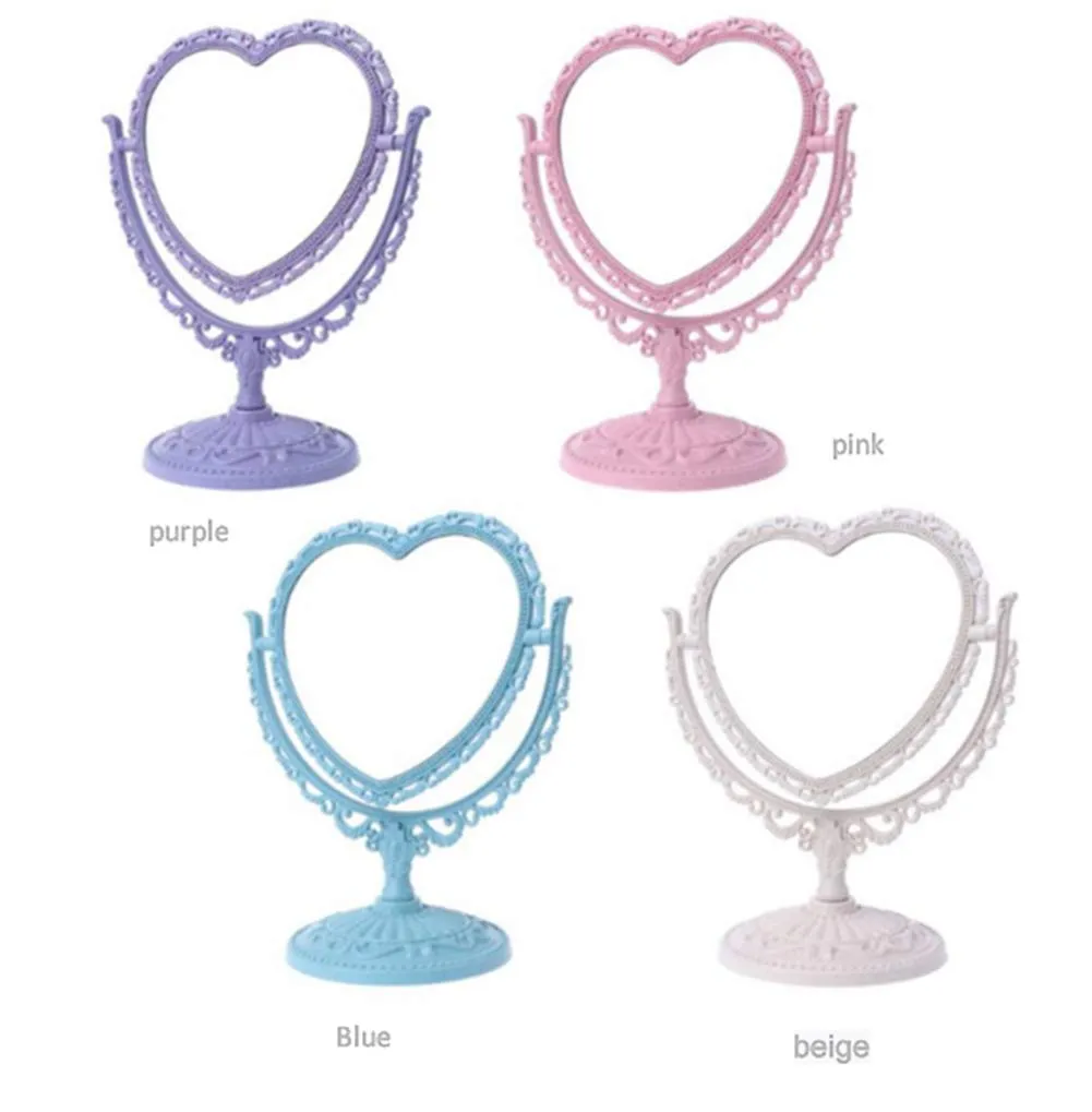 AKOAK 1 Pack Simple and Detachable Double-Face Heart-Shaped Makeup Mirror Can Rotate The Dressing Table（Four-Color） (Pink) Pink