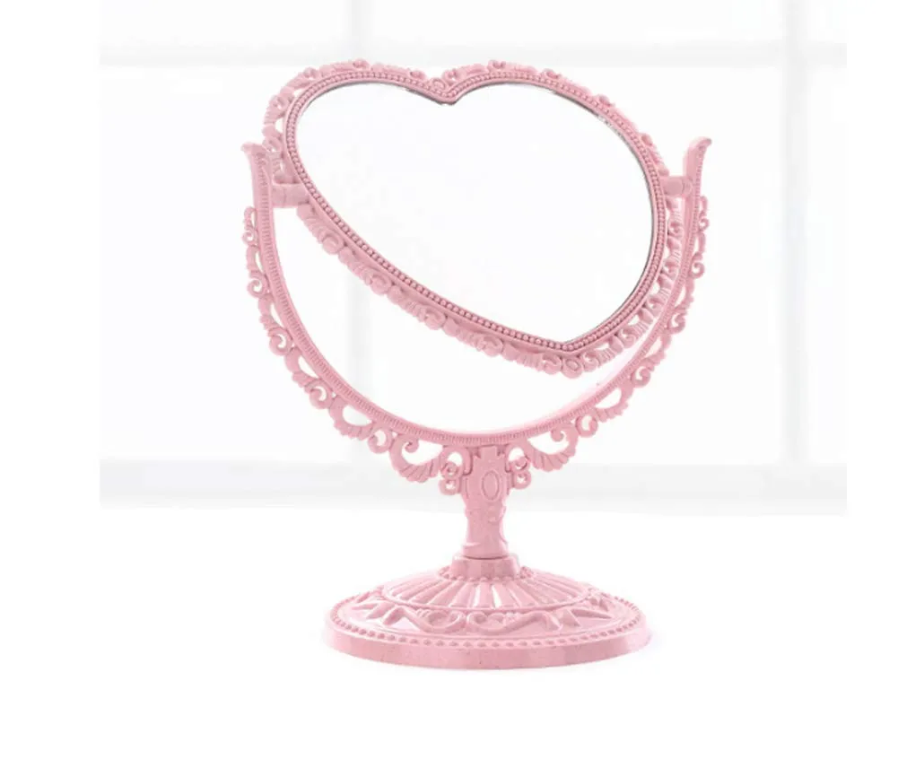 AKOAK 1 Pack Simple and Detachable Double-Face Heart-Shaped Makeup Mirror Can Rotate The Dressing Table（Four-Color） (Pink) Pink