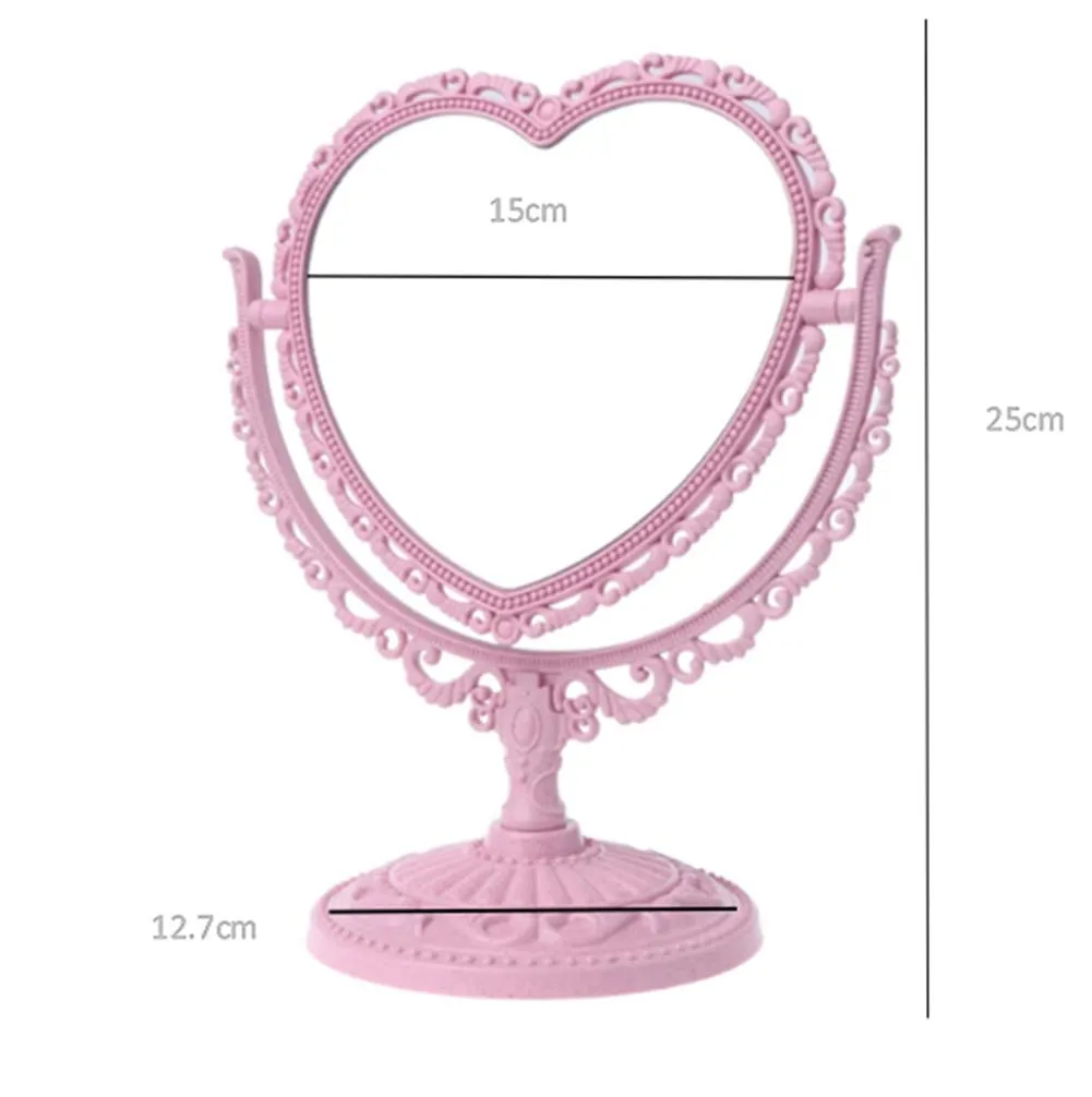 AKOAK 1 Pack Simple and Detachable Double-Face Heart-Shaped Makeup Mirror Can Rotate The Dressing Table（Four-Color） (Pink) Pink