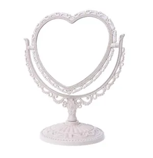 AKOAK 1 Pack Simple and Lovely Heart-Shaped Cosmetic Mirror Plastic Double-Sided Rotatable Dresser Mirror Lightweight Mirror Bathroom Bedroom Mirror （Four-Color） (Beige)