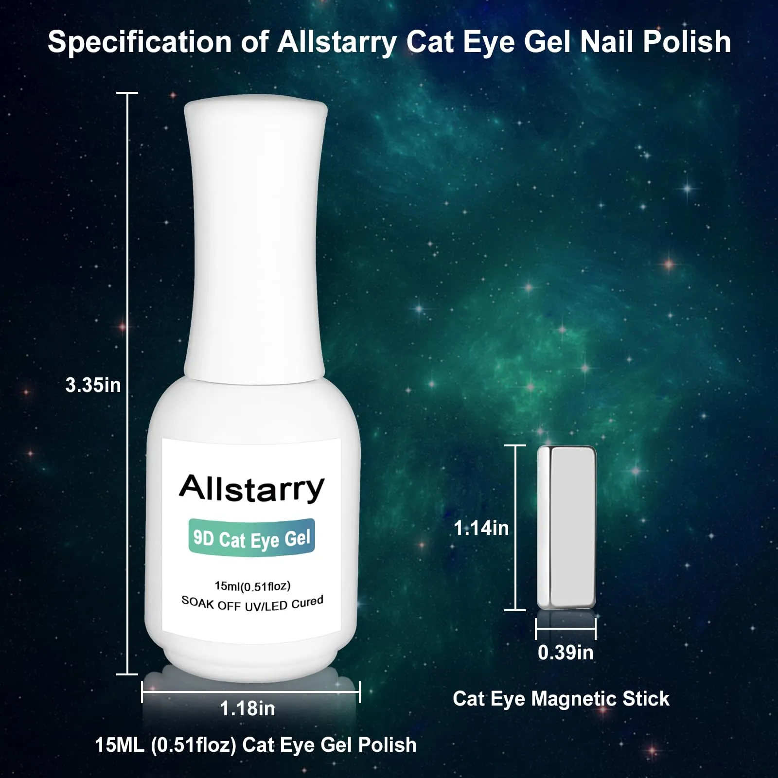 Allstarry 9D Cat Eye Gel Nail Polish, 15ml/0.5fl oz Chameleon Magnetic Gel Polish UV LED Curing Soak Off Home DIY Nail Salon Manicure Kit with Magnet for Shimmer Velvet Nail Art - Iceland Aurora