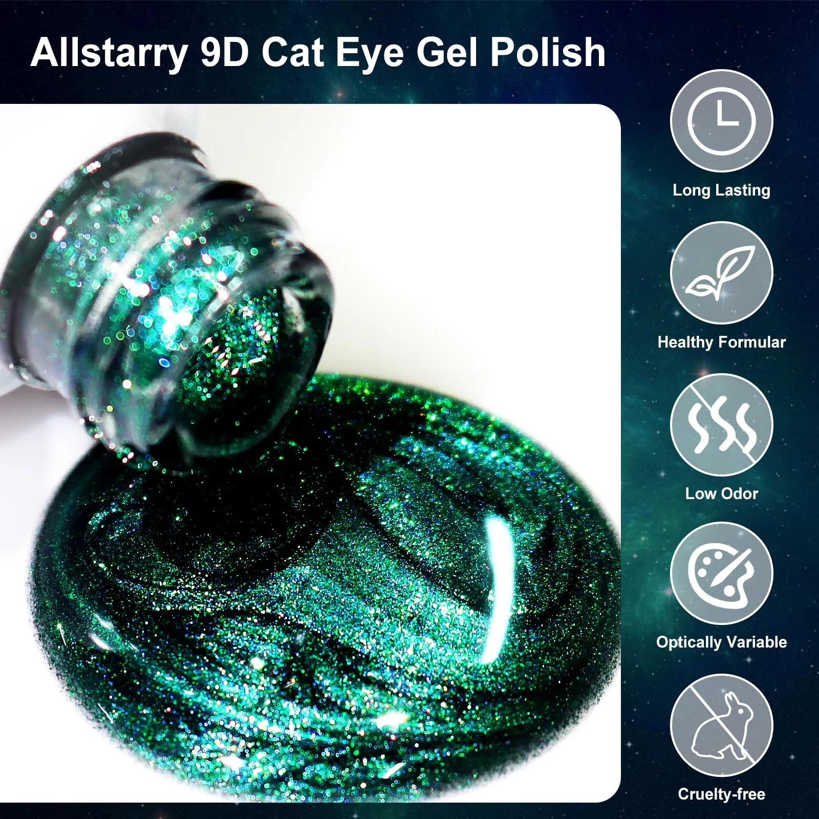 Allstarry 9D Cat Eye Gel Nail Polish, 15ml/0.5fl oz Chameleon Magnetic Gel Polish UV LED Curing Soak Off Home DIY Nail Salon Manicure Kit with Magnet for Shimmer Velvet Nail Art - Iceland Aurora