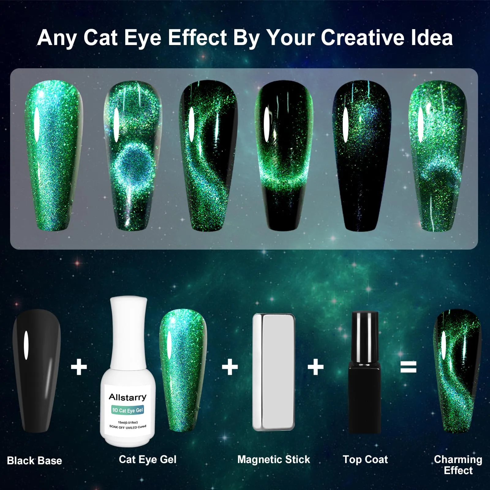 Allstarry 9D Cat Eye Gel Nail Polish, 15ml/0.5fl oz Chameleon Magnetic Gel Polish UV LED Curing Soak Off Home DIY Nail Salon Manicure Kit with Magnet for Shimmer Velvet Nail Art - Iceland Aurora
