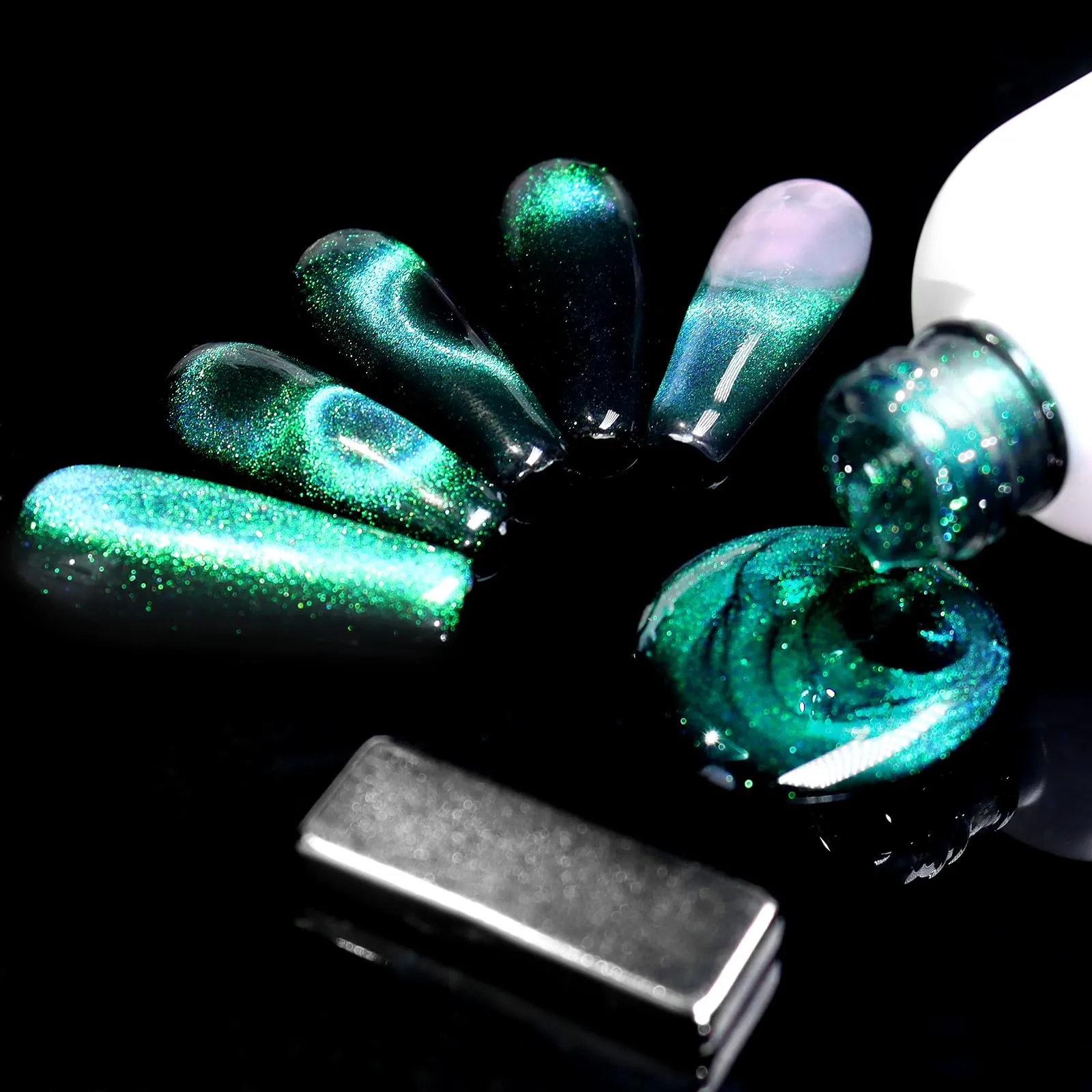 Allstarry 9D Cat Eye Gel Nail Polish, 15ml/0.5fl oz Chameleon Magnetic Gel Polish UV LED Curing Soak Off Home DIY Nail Salon Manicure Kit with Magnet for Shimmer Velvet Nail Art - Iceland Aurora