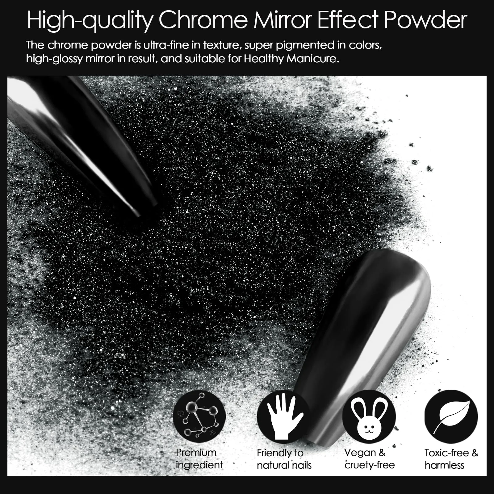 Allstarry Chrome Nail Powder 2pcs Black Silver Metallic Mirror Effect Dust Glitter Glazed Manicure Decoration Reflective Pigment for Gel Polish Nail Art Decoration- Milky Trajectory