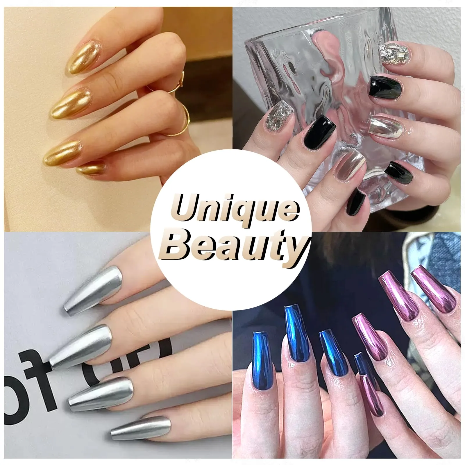 Allstarry Chrome Nail Powder 2pcs Black Silver Metallic Mirror Effect Dust Glitter Glazed Manicure Decoration Reflective Pigment for Gel Polish Nail Art Decoration- Milky Trajectory