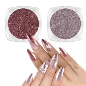 Allstarry Chrome Nail Powder 2pcs Metallic Mirror Effect Dust Glitter Glazed Manicure Decoration Reflective Pigment for Gel Polish Nail Art Decoration Resin Craft, Festivals - Rose Pink