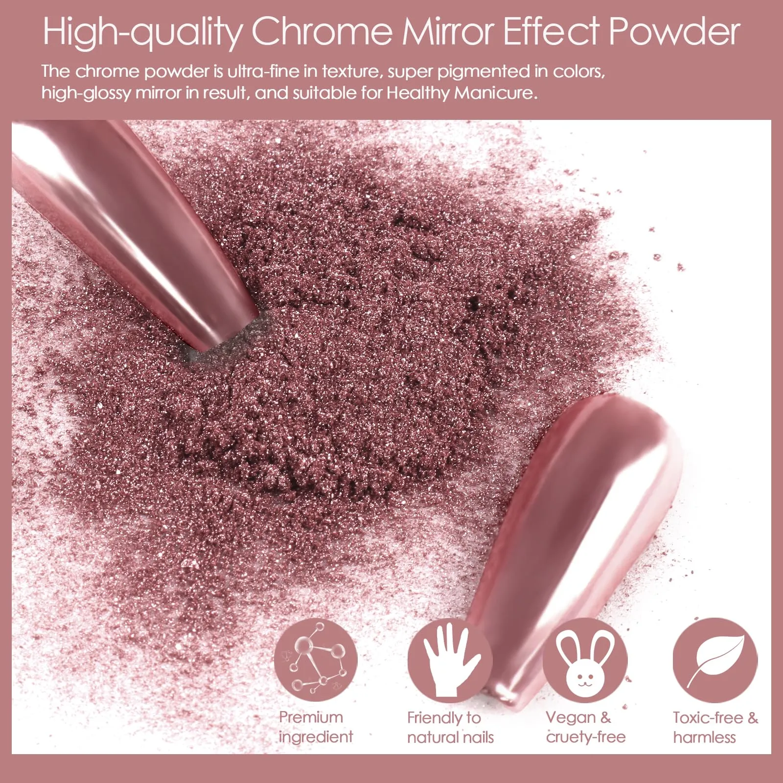 Allstarry Chrome Nail Powder 2pcs Metallic Mirror Effect Dust Glitter Glazed Manicure Decoration Reflective Pigment for Gel Polish Nail Art Decoration Resin Craft, Festivals - Rose Pink