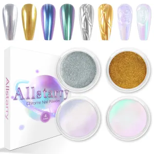 Allstarry Chrome Nail Powder Metallic Mirror Chrome Powder Pigment Color Changing Chameleon Unicorn Nail Art Glitter White Pearl Glitter Dust for Gel Nail Manicure DIY at Home Salon Women Gifts
