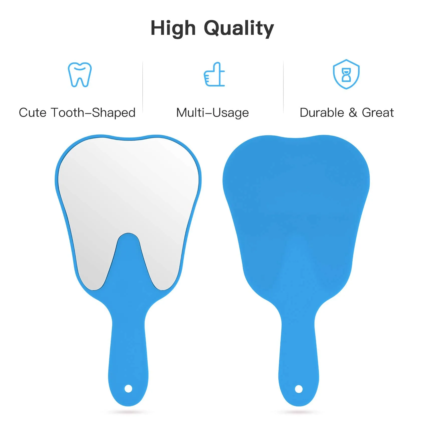Annhua Handheld Mirror Small with Handle Blue, Hand Mirror Tooth-Shaped Kids Makeup Mirror Cute for Salon|Barber|Hairdressing - Easy to use & Lightweight