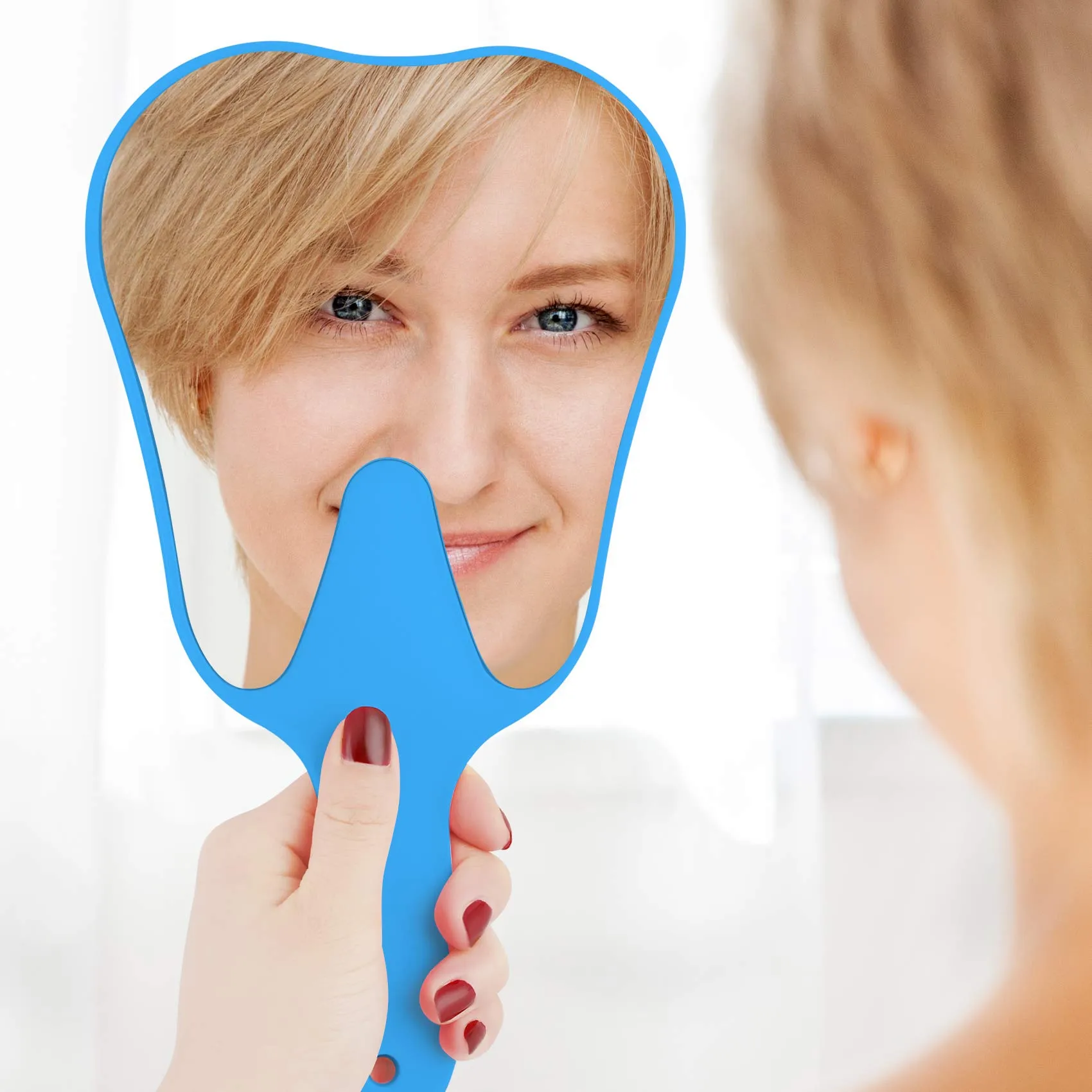 Annhua Handheld Mirror Small with Handle Blue, Hand Mirror Tooth-Shaped Kids Makeup Mirror Cute for Salon|Barber|Hairdressing - Easy to use & Lightweight