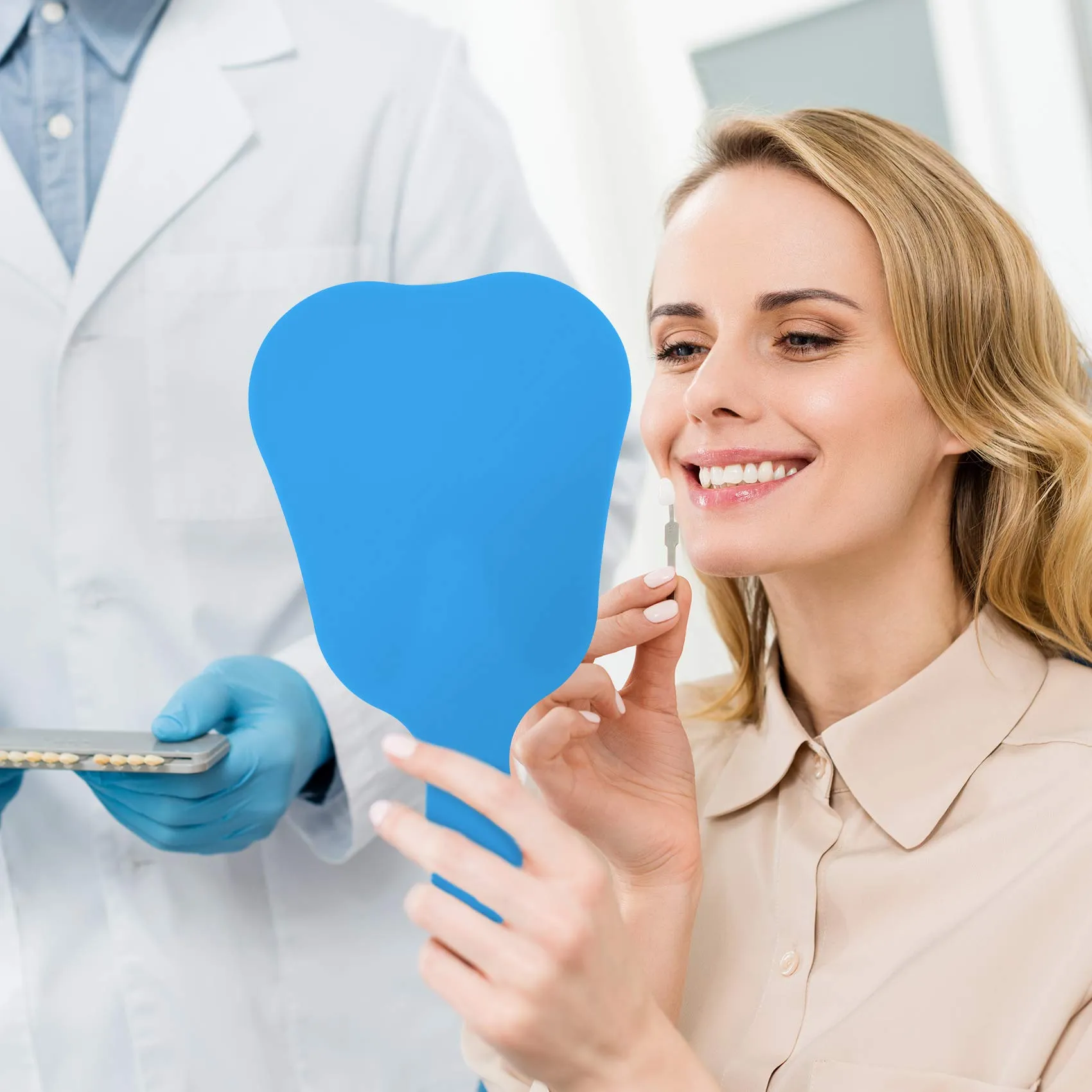 Annhua Handheld Mirror Small with Handle Blue, Hand Mirror Tooth-Shaped Kids Makeup Mirror Cute for Salon|Barber|Hairdressing - Easy to use & Lightweight