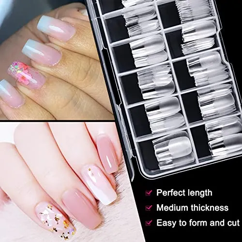 AORAEM Square Nail Tips 600 PCS Artificial Full Cover Nail Tips Soft Clear Gel x Nail Tips 12 Sizes Acrylic Medium Square Press on Nails Tapered Square False Nails with Box for Home DIY Nail Salon