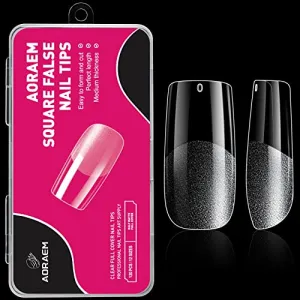 AORAEM Square Nail Tips 600 PCS Artificial Full Cover Nail Tips Soft Clear Gel x Nail Tips 12 Sizes Acrylic Medium Square Press on Nails Tapered Square False Nails with Box for Home DIY Nail Salon