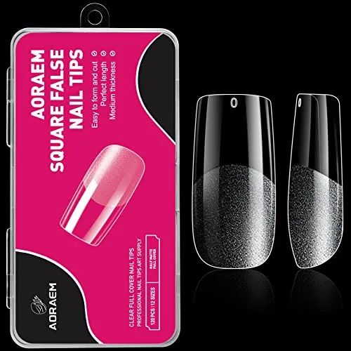 AORAEM Square Nail Tips 600 PCS Artificial Full Cover Nail Tips Soft Clear Gel x Nail Tips 12 Sizes Acrylic Medium Square Press on Nails Tapered Square False Nails with Box for Home DIY Nail Salon