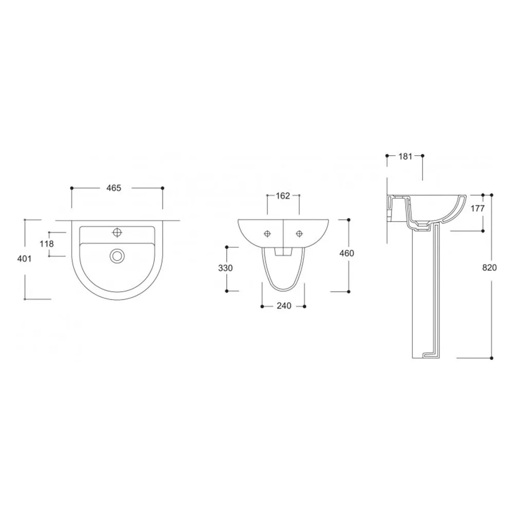 Argent Mode 460 Compact Wall Basin 1 Tap Hole Trap Cover - Gloss White