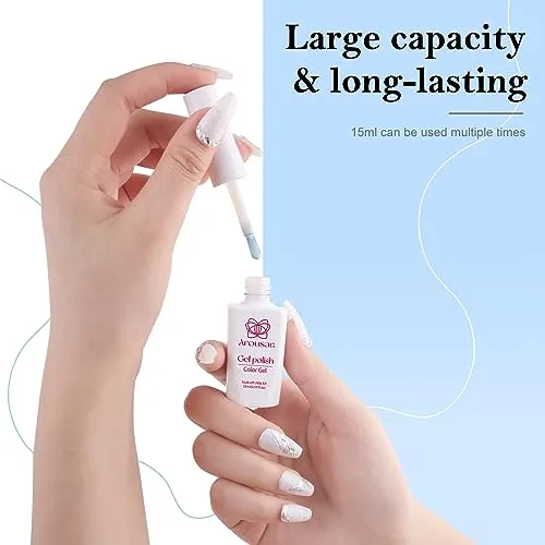 Arousar Gel Polish, 15ml Glitter White Color Soak Off Gel Nail Polish Swirl Thread Effect, Fall Hallowmas Quick Dry Nail UV LED Manicure Gel Nail Polish for Salon DIY at Home
