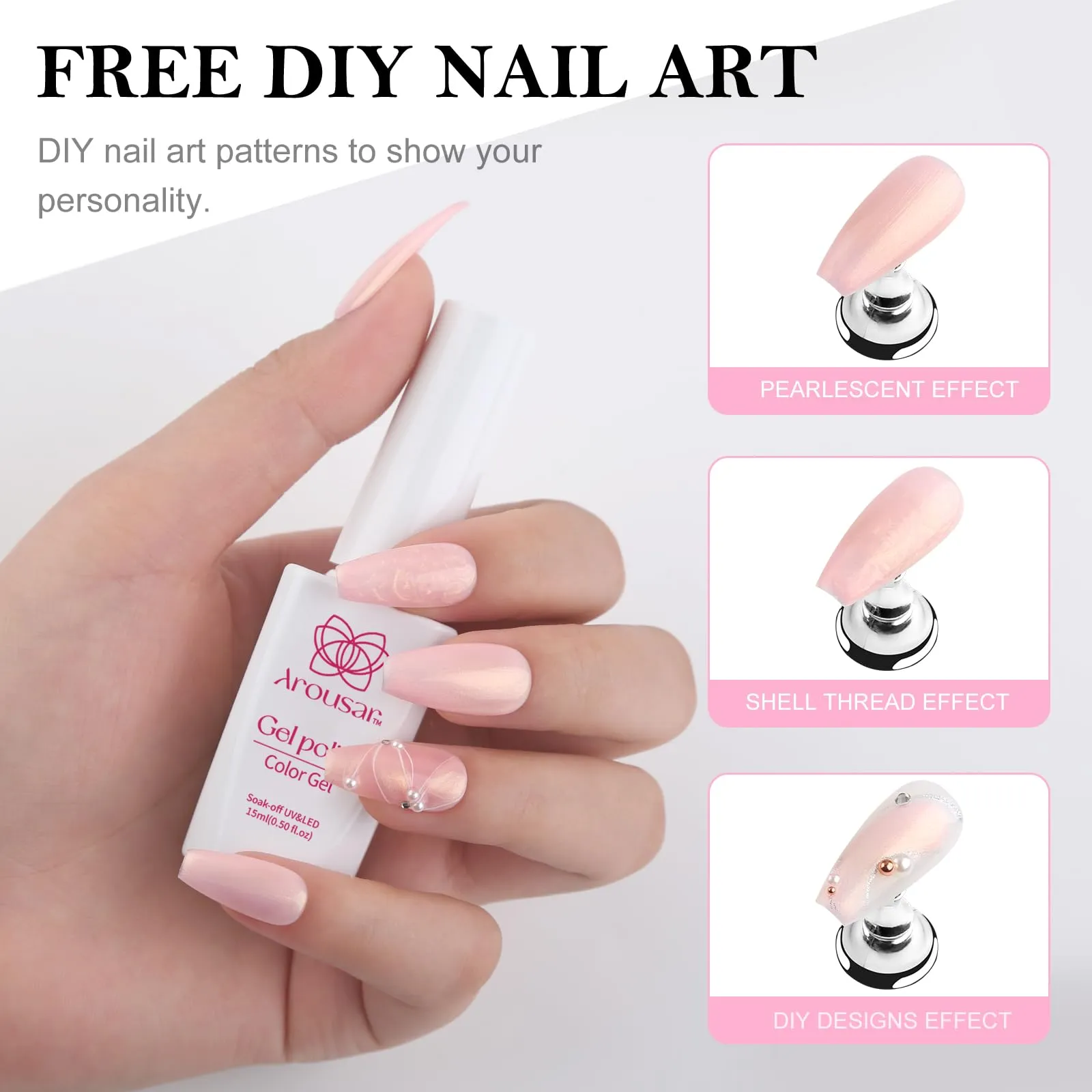 Arousar Gel Polish Swirl Thread Effect, 15ml Nude Rose Pink Fall Thanksgiving Day Color Soak Off Shell Gel Nail Polish, Quick Dry Nail UV LED Manicure Gel Nail Polish for Salon DIY at Home