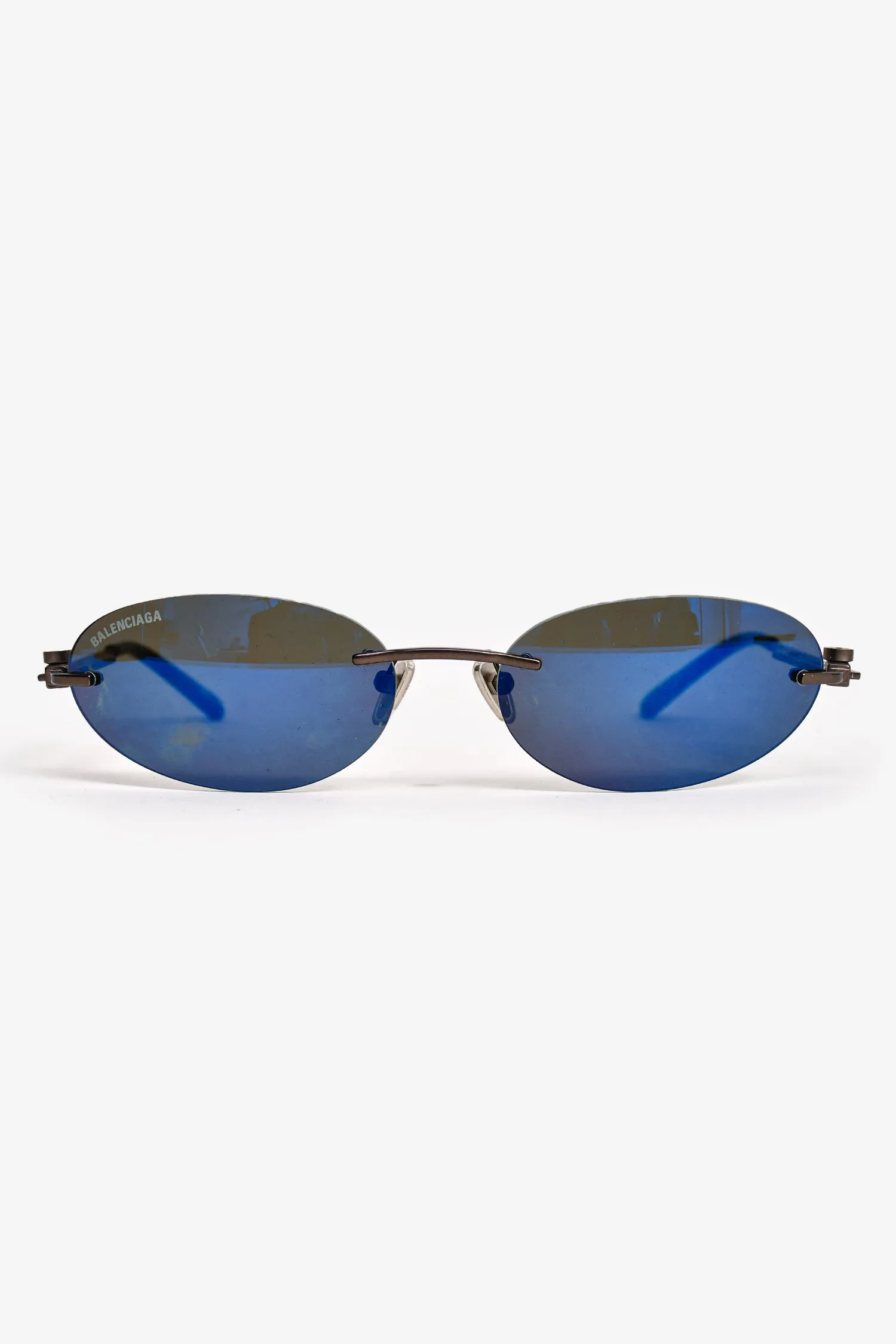 Balenciaga Metal Frame Blue Oval Sunglasses