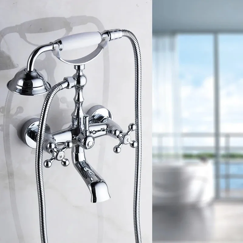 Bathtub Faucet Brass Chrome Bath Shower Set Silver Wall Mount Rain Shower Faucets Bathroom Shower Mixer Tap Set torneiras G021